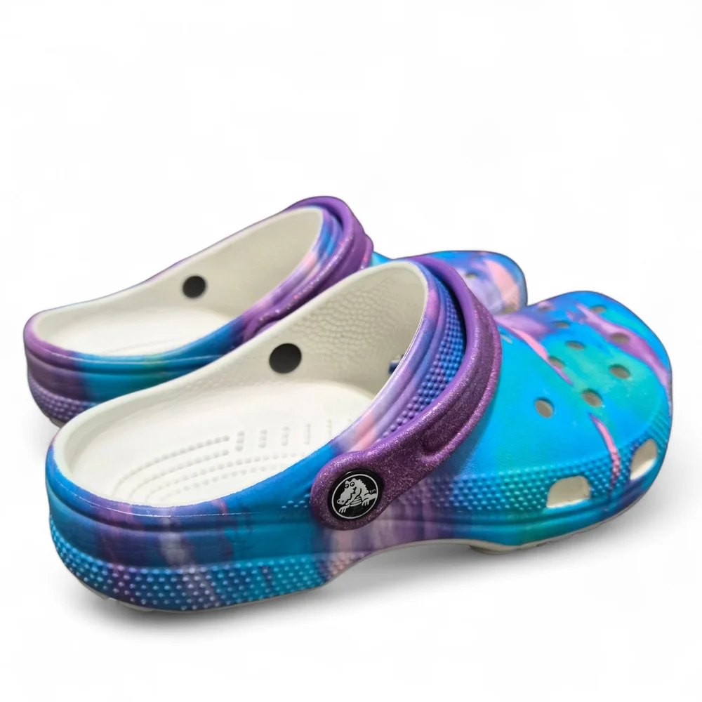 CROCS Classic Tie Dye Clogs Shoes Junior 3 Blue Purple Baya Waterproof Logo - Picture 4 of 9